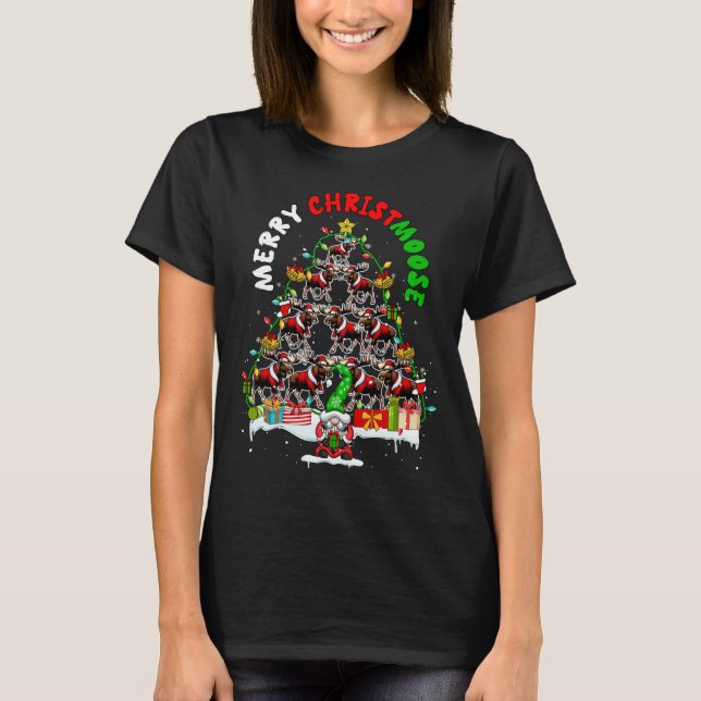 Camiseta Feliz Natal Mose Papais noeis de Árvore Xmas Moose (Frente)