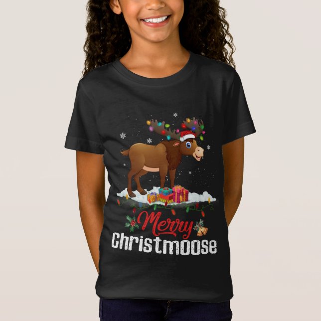 Camiseta Feliz Natal Natal Luz Moose Engraçada Xmas (Frente)