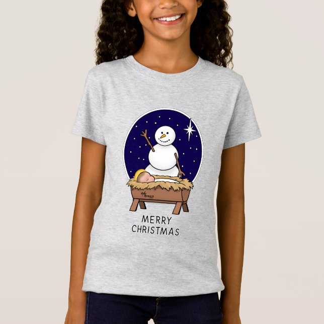 Camiseta Feliz Natal Natividade Bebê Jesus Snowman (Frente)