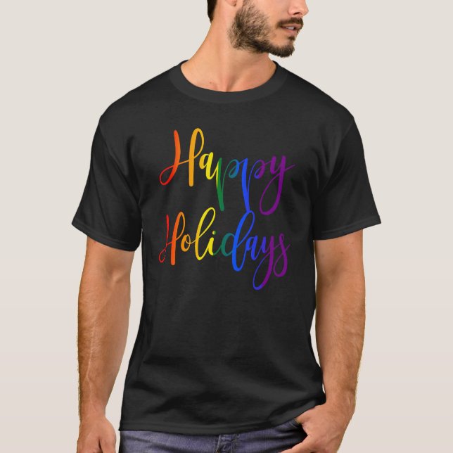 Camiseta Feliz Natal no Rainbow LGBTQ Orgulho gay (Frente)