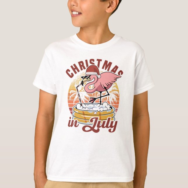 Camiseta Feliz Natal No Verão De Flamingo De Julho (Frente)