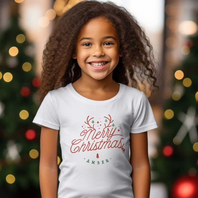 Camiseta Feliz Natal Nome da Família Reindeer Holiday (Merry Christmas Family Name Reindeer Holiday T-Shirt)