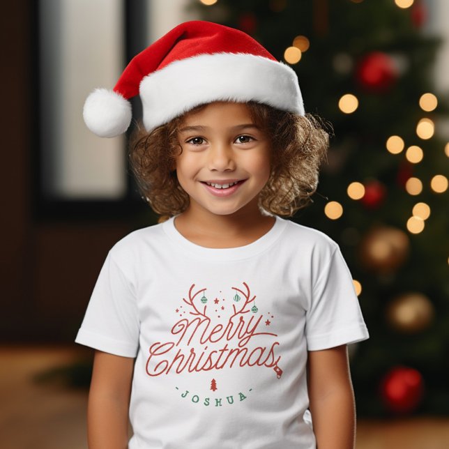 Camiseta Feliz Natal Nome da Família Reindeer Holiday (Merry Christmas Family Name Reindeer Holiday T-Shirt)