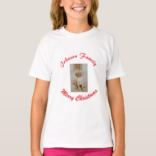 Camiseta feliz natal nome da família vermelha pet foto anim