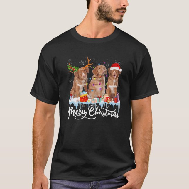 Camiseta Feliz Natal Nova Escócia Duck Tolling Retriever (Frente)