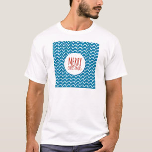 Camiseta Feliz Natal Padrão Sem Costura Textura Azul