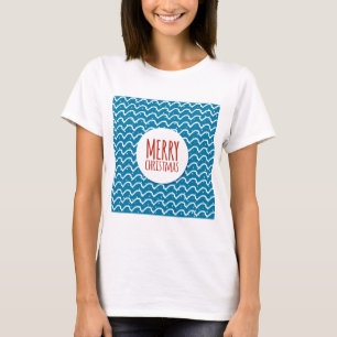 Camiseta Feliz Natal Padrão Sem Costura Textura Azul