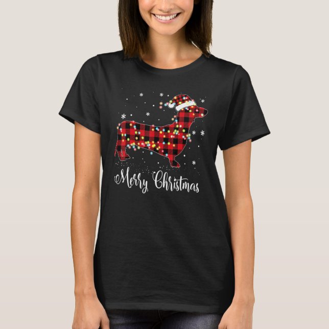 Camiseta Feliz Natal Pajama Dachshund Dog Men Mulheres (Frente)