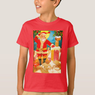 Camiseta Feliz Natal Papai Noel chaminé diversão festiva