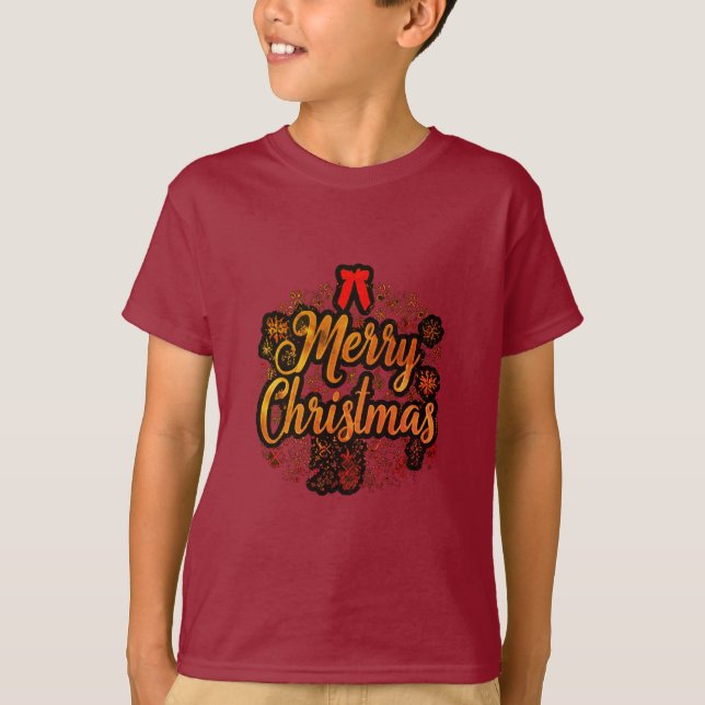 Camiseta Feliz Natal: Papai noel de alegria e Arco festivo (Frente)