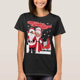 Camiseta Feliz Natal Papai Noel e Sra. Claus African A