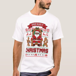 Camiseta Feliz Natal Papai Noel Homens de Biscoito de gengi