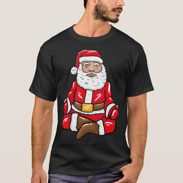 Camiseta Feliz Natal Papai Noel Meditando o Lover Yoga (Frente)