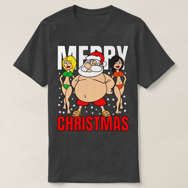 Camiseta Feliz Natal Papai Noel Nadando troncos (Frente do Design)