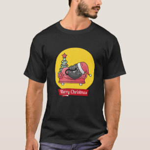 Camiseta Feliz Natal Papais noeis Bonitos Cozy Mistério Cat