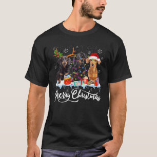 Camiseta Feliz Natal - Papais noeis de Dachshund - Cão-de-R