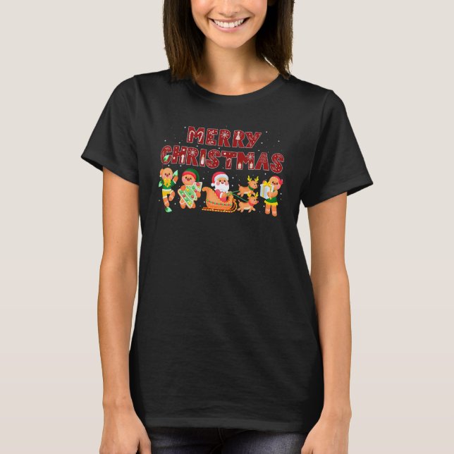 Camiseta Feliz Natal Papais noeis de pão-de-gengibre-doce R (Frente)