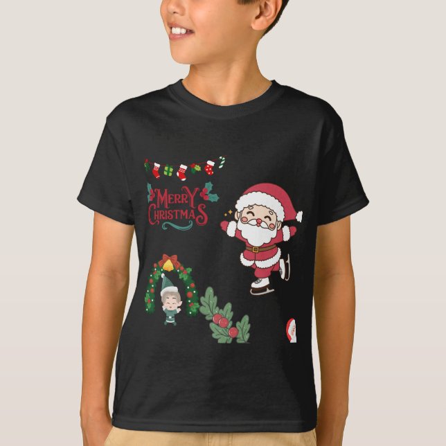 Camiseta Feliz Natal Papais noeis de Skater Crianças Feriad (Frente)