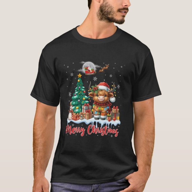 Camiseta Feliz Natal - Papais noeis de Vaca do Terreno Supe (Frente)