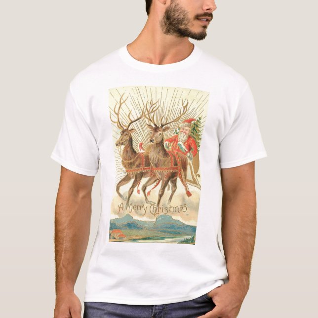 Camiseta Feliz Natal (Papais noeis e sua Reindeer) (Frente)
