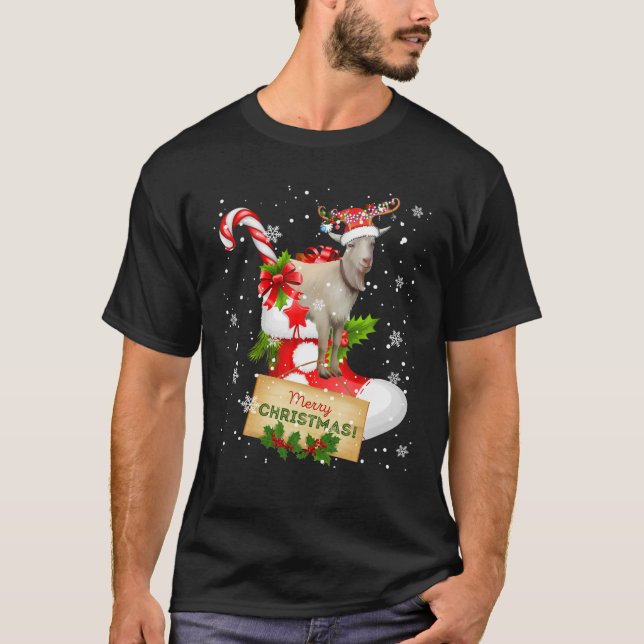 Camiseta Feliz Natal Papais noeis Engraçados Reindeer Goat  (Frente)