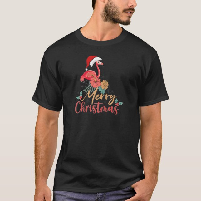 Camiseta Feliz Natal Papais noeis Flamingo Light Snow Xmas (Frente)
