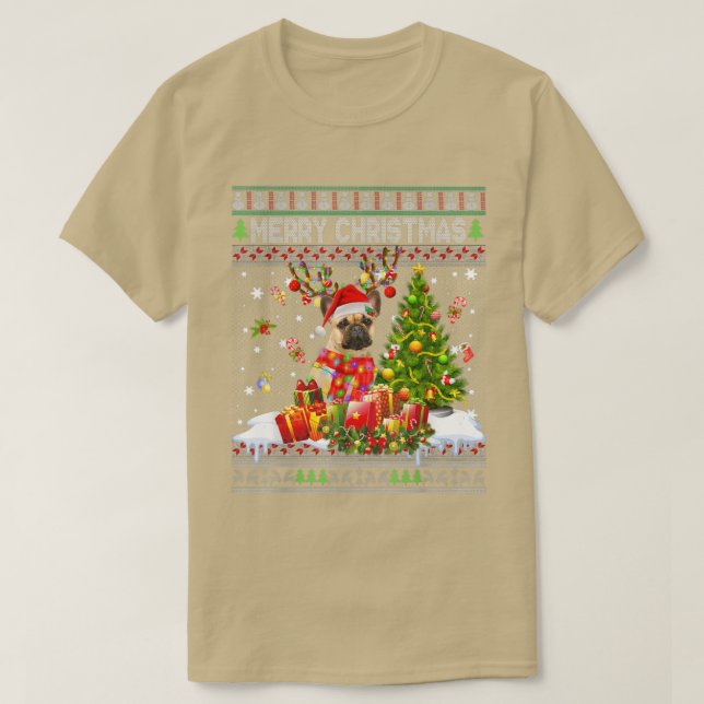 Camiseta Feliz Natal Papais noeis Franceses Buldogue Xmas L (Frente do Design)
