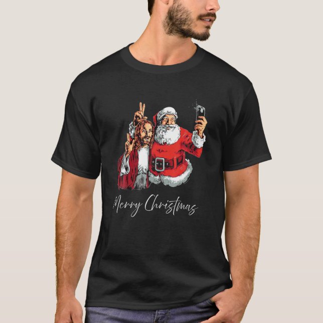 Camiseta Feliz Natal Papais noeis Jesus Selfie Engraçado Xm (Frente)