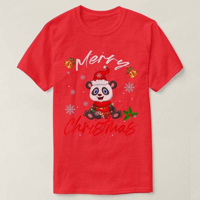 Camiseta Feliz Natal Papais noeis Panda Xmas Luzes Engraçad (Frente do Design)