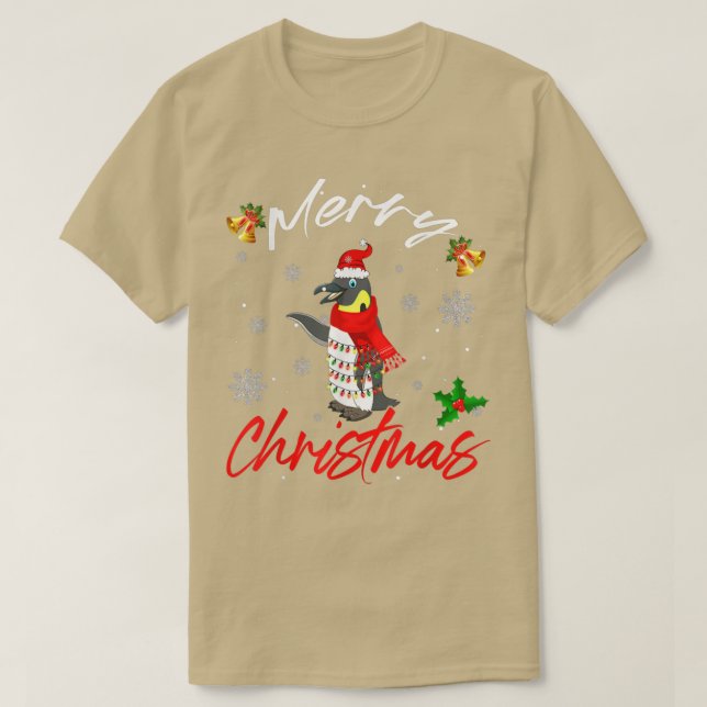 Camiseta Feliz Natal Papais noeis Pinguin Xmas Luzes Engraç (Frente do Design)