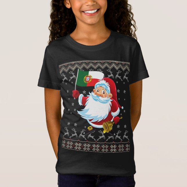 Camiseta Feliz Natal Papais noeis Portugal Bandeira Portuga (Frente)