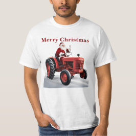 Camiseta Feliz Natal Papais noeis Red Trator Fazenda Legal