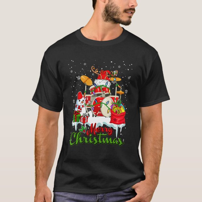 Camiseta Feliz Natal Papais noeis Reindeer Drum Snowma Musi (Frente)