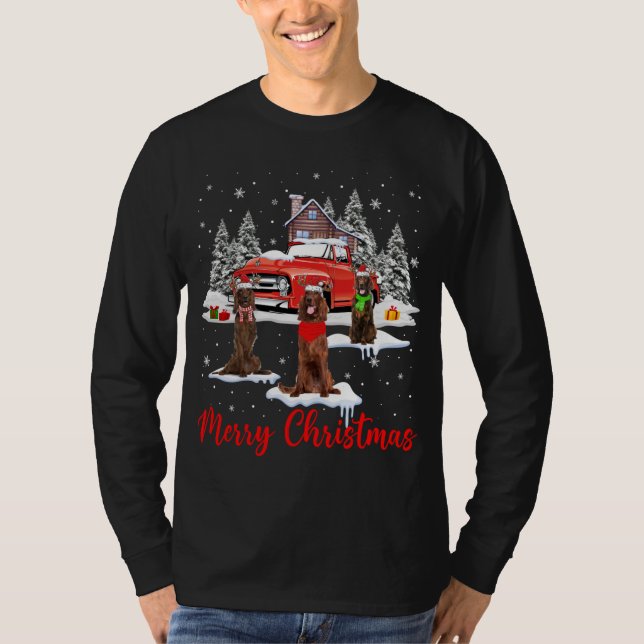 Camiseta Feliz Natal Papais noeis Reindeer Irish Setter Com (Frente)