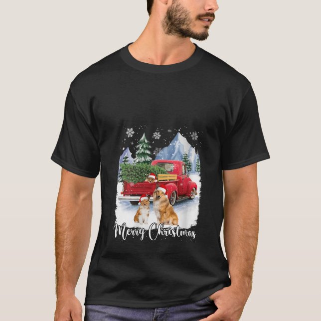 Camiseta Feliz Natal Papais noeis Shetland Sheepdog Red Tru (Frente)