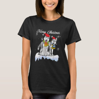 Camiseta Feliz Natal Papais noeis Siberian Husky Dog Natal