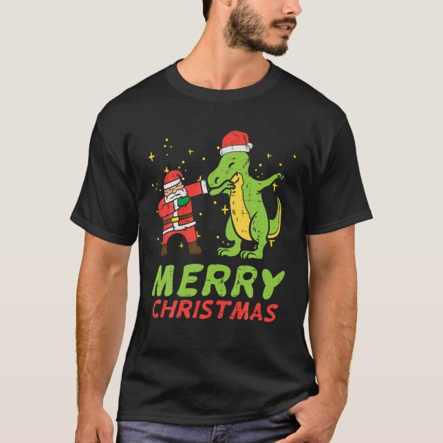 Camiseta Feliz Natal Papais noeis Trex Toddler Boys Xmas K (Frente)