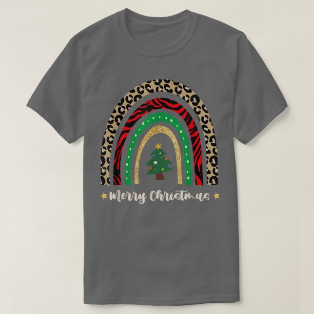 Camiseta Feliz Natal para Mulheres Xmas Leopard Tree 136 (Frente do Design)