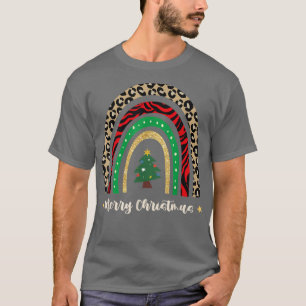 Camiseta Feliz Natal para Mulheres Xmas Leopard Tree 136