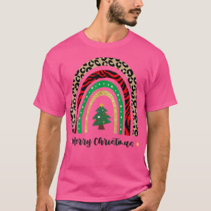Camiseta Feliz Natal para Mulheres Xmas Leopardo Árvore