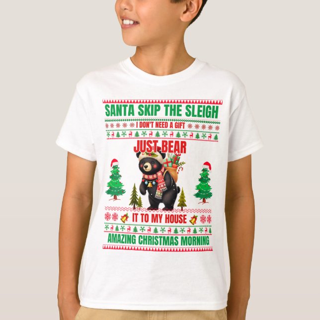 Camiseta Feliz Natal Para O Urso Negro Presente (Frente)