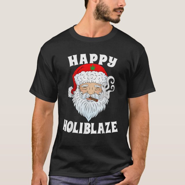Camiseta Feliz Natal para Papais noeis Holiblazer Fumando E (Frente)