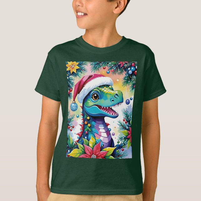 Camiseta Feliz Natal para Papais noeis T-Rex (Frente)