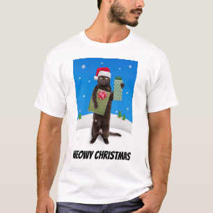 Camiseta Feliz Natal Para Qualquer Gato Preto Com Presentes