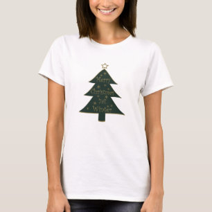Camiseta Feliz Natal para vocês árvore de pinheiro decorada