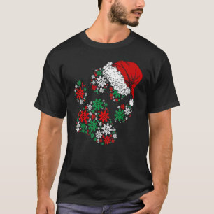 Camiseta Feliz Natal Patas de Cachorro Luzes Santa Hat Floc