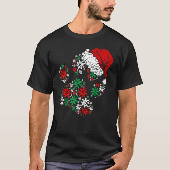 Camiseta Feliz Natal Patas de Cachorro Luzes Santa Hat Floc (Frente)