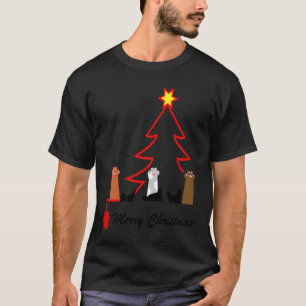 Camiseta FELIZ NATAL Patas de Gato Lã Vermelha Árvore de Na