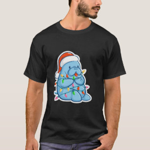 Camiseta Feliz Natal Peixe-boi do Mar Vaca de Natal Chapéu