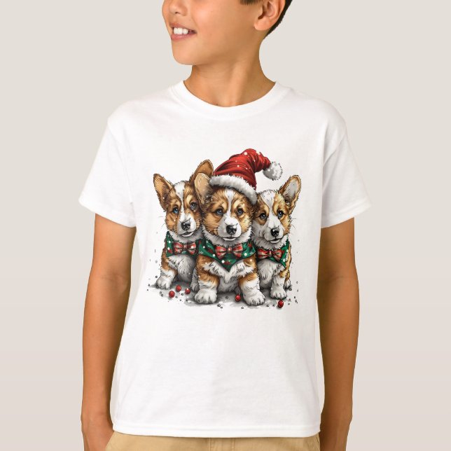Camiseta Feliz Natal Pembroke Welsh Corgi Puppies (Frente)